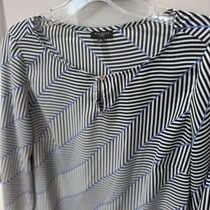Talbots Petites Small Blouse Black White Stripe Geometric Long Sleeve Top